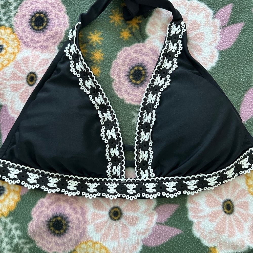 Black and White Halter Bikini Top